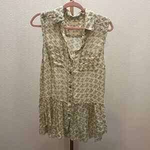 We the free sleeveless Cotton Gauze Button Down Top Cream Sage Pink Small